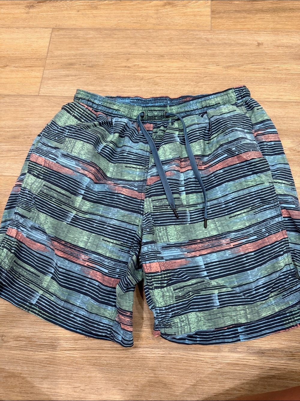 Saxx Men's Striped Swim Trunks in Green, Blue & Coral